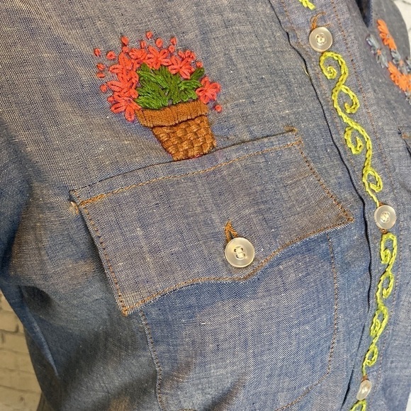 Levi’s Embroidered Chambray Shirt Vintage 70s S Hippie Western Cowboy Rockabilly - Picture 8 of 16